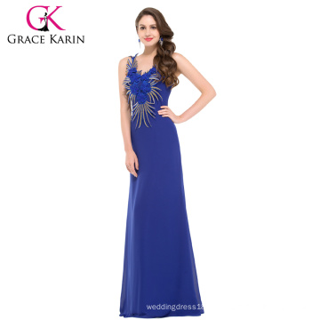 New Arrival GK mais recente sem mangas de gola em forma de Chiffon Blue Long Prom Dress GK000017-1